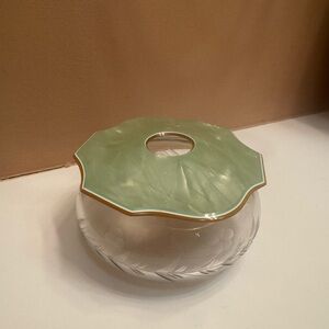 Art Deco Powder Box with Green Lid